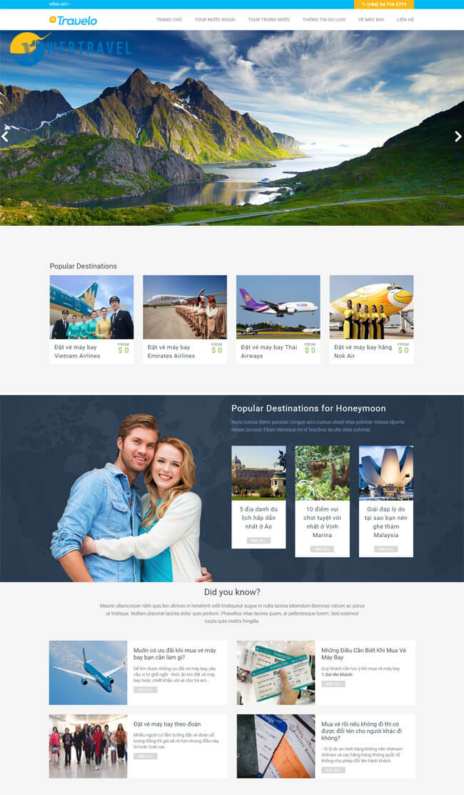 Mẫu giao diện website du lịch đẹp chuyên nghiệp